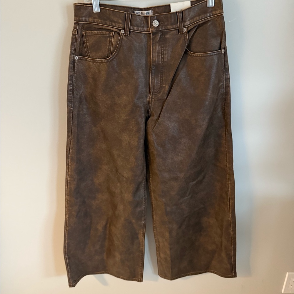 We The Free Misha Barrel Brown Bootcut Faux-Leather Pants